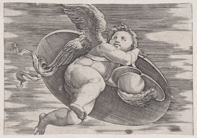 Eros Adamın Kalkanını Çalıyor, yakl. 1514-36. by Agostino Veneziano