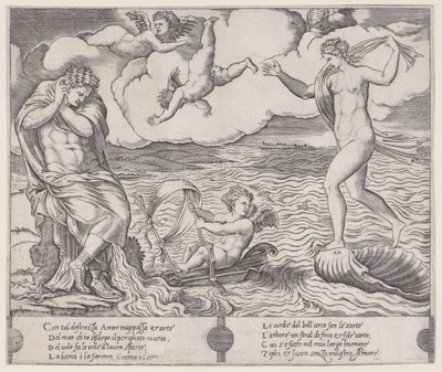 Denizde Eros, yak. 1514-36. by Agostino Veneziano