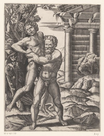 Herkül Antaeus ile güreşir by Agostino Veneziano