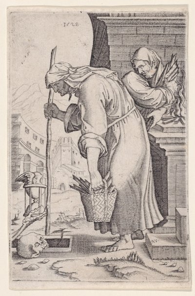 Mezara Yaklaşan Yaşlı Kadın, 1528 tarihli. by Agostino Veneziano