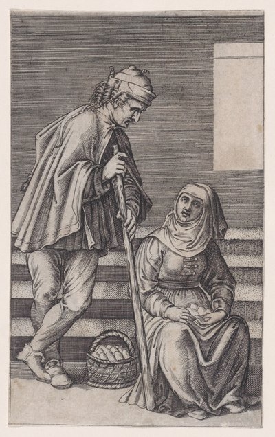 Köylü ve Yumurtalı Kadın, yak. 1514-36. by Agostino Veneziano