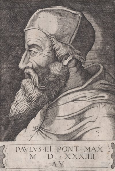 Papa Paul III bir Skullcap içinde, ca. 1514-36. by Agostino Veneziano