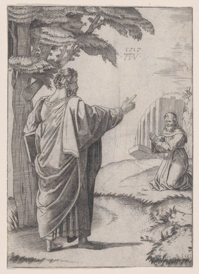 Aziz Paul ve Fransisken Keşiş, 1517 tarihli. by Agostino Veneziano