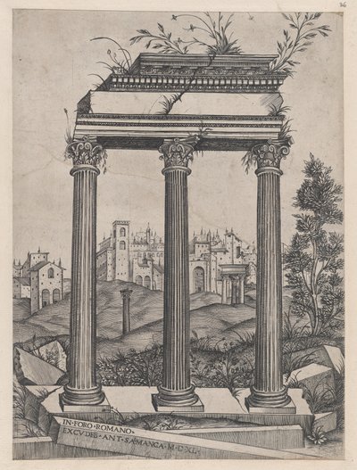 Roma Görkeminin Aynası: Antoninus ve Faustina Tapınağı, 16. yüzyıl., 16. yüzyıl. by Agostino Veneziano.