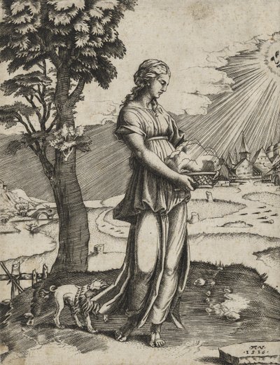 Cumaean Sybil, 1516 (kağıt üzerine gravür) by Agostino Veneziano