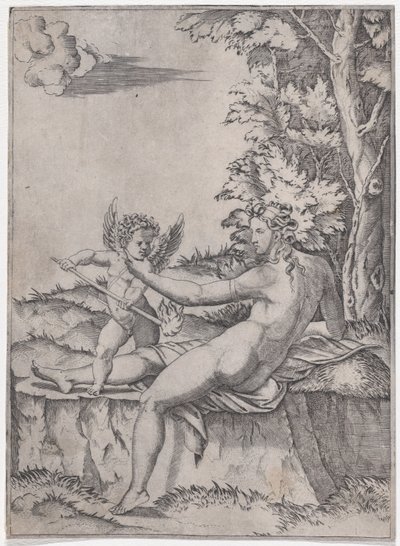 Venüs ve Eros, yaklaşık 1514-36. by Agostino Veneziano