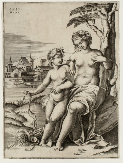Cupid'in Dartıyla Yaralanan Venüs by Agostino dei Musi