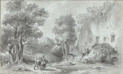 Bir Handan Önce Köylülerle Manzara by Aignan Thomas Desfriches