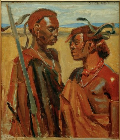 İki Masai savaşçısı by Akseli Valdemar Gallen-Kallela