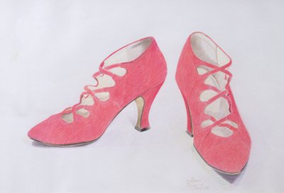 Pembe Ayakkabılar, 1997 (kağıt üzerine renkli kalem) by Alan Byrne