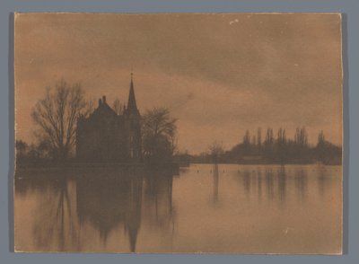 Su üzerinde bir kır evi veya küçük bir kale manzarası, Hollanda by Alb. Kapteijn (attributed to)