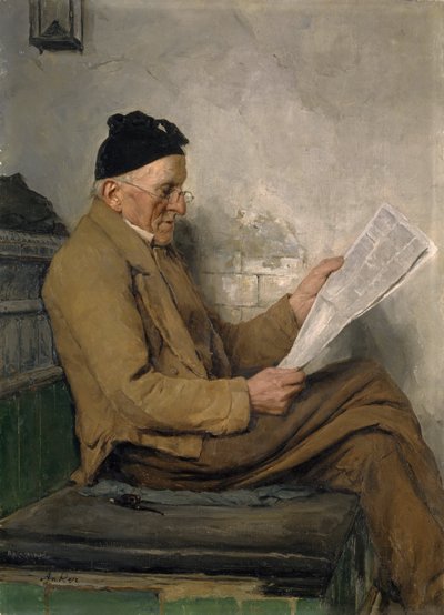 Soba Bankında Okuyan Çiftçi by Albert Anker