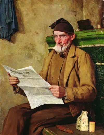 Gazete Okuyan Yaşlı Feissli by Albert Anker