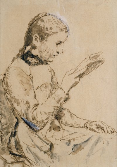 Okuma Kız (kağıt üzerine kalem ve mürekkep) by Albert Anker