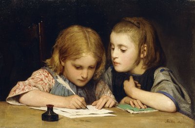 Ders; Yazma dersi, 1865 by Albert Anker