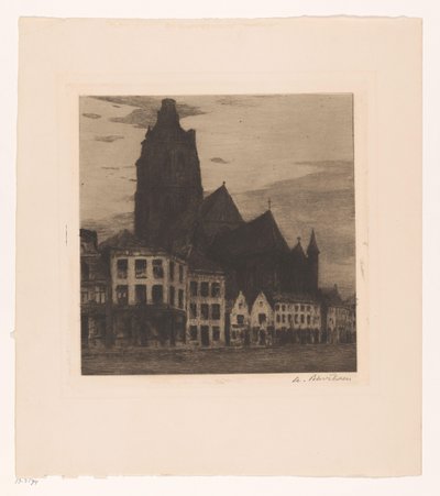 Oudenaarde'deki Saint Walburga Kilisesi'nin görünümü by Albert Baertsoen (signed by artist)