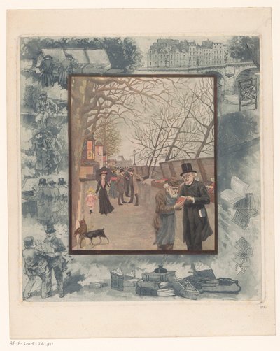 Paris'te bir rıhtımda kitap tezgahları by Albert Bertrand