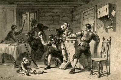 Püritenler, Evlerini Kızılderililere Barikat Kurarken, 1877. by Albert Bobbett