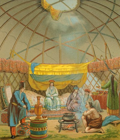 Bir Kalmyk, bir Kalmuk Çadırı, Racinet Auguste
