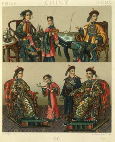 Çene İmparatorluk ailesinin çizimi; Çin by Albert Charles August Racinet