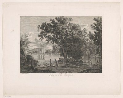 Villa Borghese'deki Villa Borghese Lago'daki göl manzarası (nesne üzerindeki başlık) Malerisch radirte Prospekte aus Italien (dizi başlığı) by Albert Christoph Dies