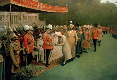 Edward VII, Taç Giymesinden Önce Mihraceleri ve Devlet Adamlarını kabul ediyor by Albert E. Harris