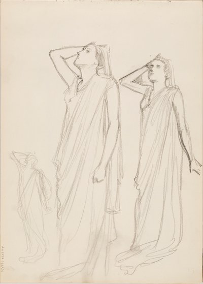 Alcestis rolünde Aino Ackté, üç eskiz by Albert Edelfelt