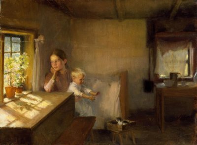 Güneşli iç çocuklu kadın by Albert Gustaf Aristides Edelfelt
