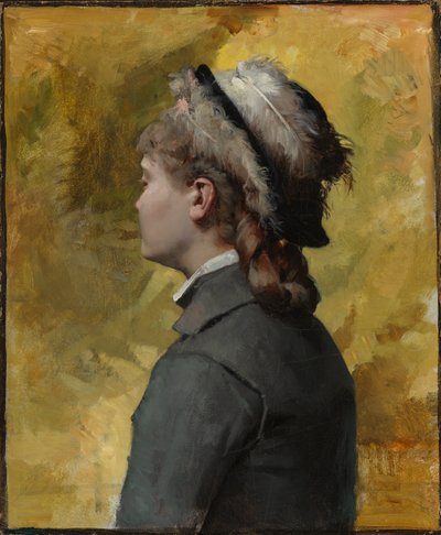 Gri Giysili Genç Kadın by Albert Edelfelt