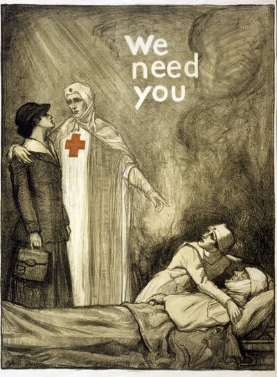 Kızılhaç İşe Alım Posteri, "Sana İhtiyacımız Var", pub. 1918 (renkli taş) by Albert Edward Sterner