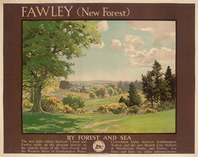 Fawley (Yeni Orman), Güney Demiryolu (renkli taş) reklam afişi by Albert George Petherbridge