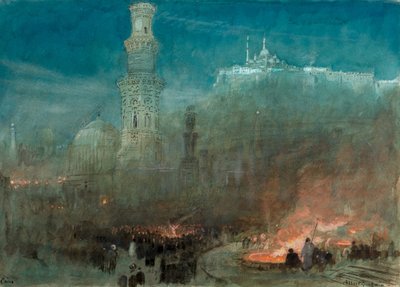 Kahire, Gece (suluboya) by Albert Goodwin