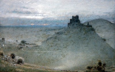 Corfe Kalesi (kağıt üzerine suluboya ve gövde rengi ile kalem ve mürekkep) by Albert Goodwin