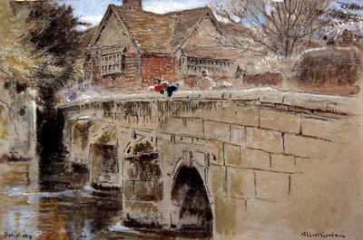 Crane Bridge, Salisbury (renkli kağıt üzerine suluboya ve gövde rengi ile kalem ve mürekkep) by Albert Goodwin