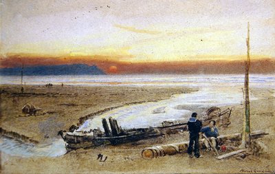 Gün batımında sahil sahnesi by Albert Goodwin