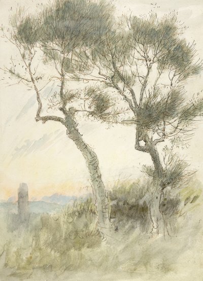 İki Ağacın İncelenmesi by Albert Goodwin
