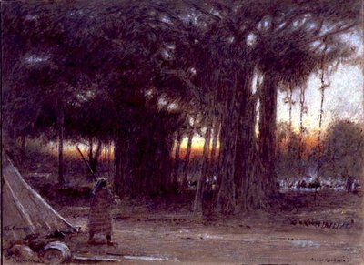 Banyan Ağaçları ve Sentinel (kalem ve mürekkep, sulu boya ve guaj) by Albert Goodwin