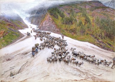 İsviçre Alplerinde Keçi-Herd by Albert Goodwin