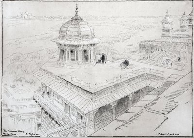 Yasemin Kulesi, Agra Kalesi ve Tac Mahal (çizim) by Albert Goodwin