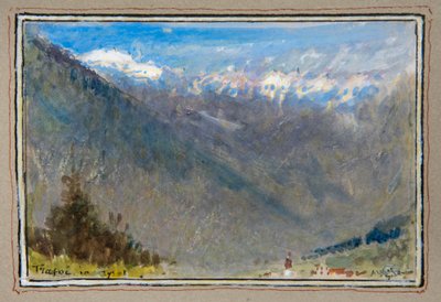 Trafoi in Tyrol (dekoratif bir bordürle çevrelenmiş suluboya) by Albert Goodwin