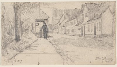 Yürüyen adam ile Køge sokak by Albert Gottschalk