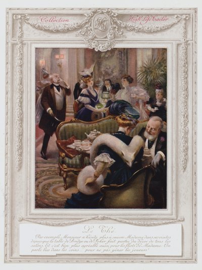 Belle Epoque Paris, Çay içen şık bayan (renkli taş) by Albert Guillaume