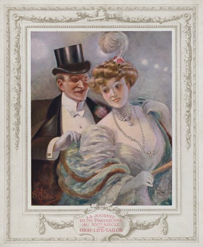 Belle Epoque Paris, Hayranıyla birlikte şık bayan (renkli taş) by Albert Guillaume