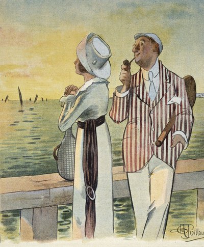 Alacakaranlıkta flört - Albert Guillaume (1873-1942), “” Le Rire””de çizim, Ağustos 1912 by Albert Guillaume