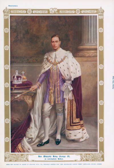 Kral George VI taç giyme cübbesi içinde (renkli taş) by Albert Henry (after) Collings