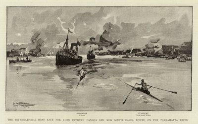 Kanada ve Yeni Güney Galler arasında Parramatta Nehri üzerinde kürek çeken 1.000 £ karşılığında Uluslararası Tekne Yarışı by Albert Henry Fullwood
