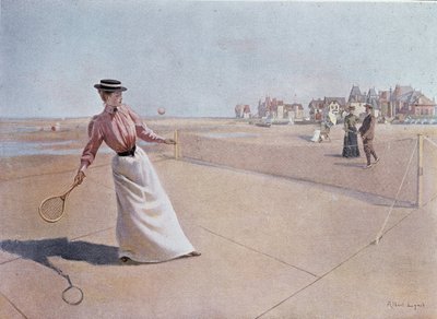 Sahilde amatör tenis maçı - Lynch tarafından çizim, 20. yüzyıl by Albert Lynch
