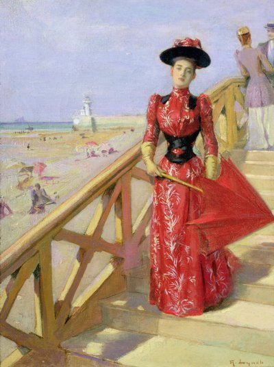Bir Sahile Basamak Yürüyen Kadın by Albert Lynch