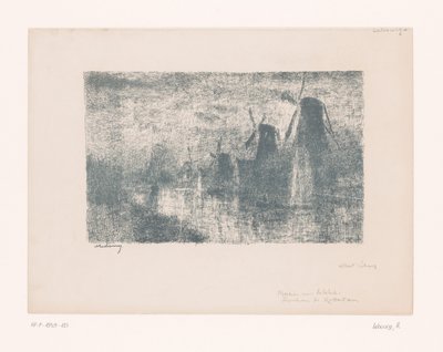 Rotterdam yakınlarındaki Schie üzerinde yel değirmenleri Moulins sur la Schie (nesne üzerindeki başlık) by Albert Marie Lebourg