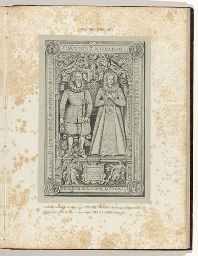 Sybrand van Osinga'nın Schettens'indeki (1623) ve eşi Atke van Aggema'nın (1619) kilisesindeki mezar taşı. Dijkgraaf, vb. öldü. 1623 ve eşi Atke van Aggema, o by Albert Martin